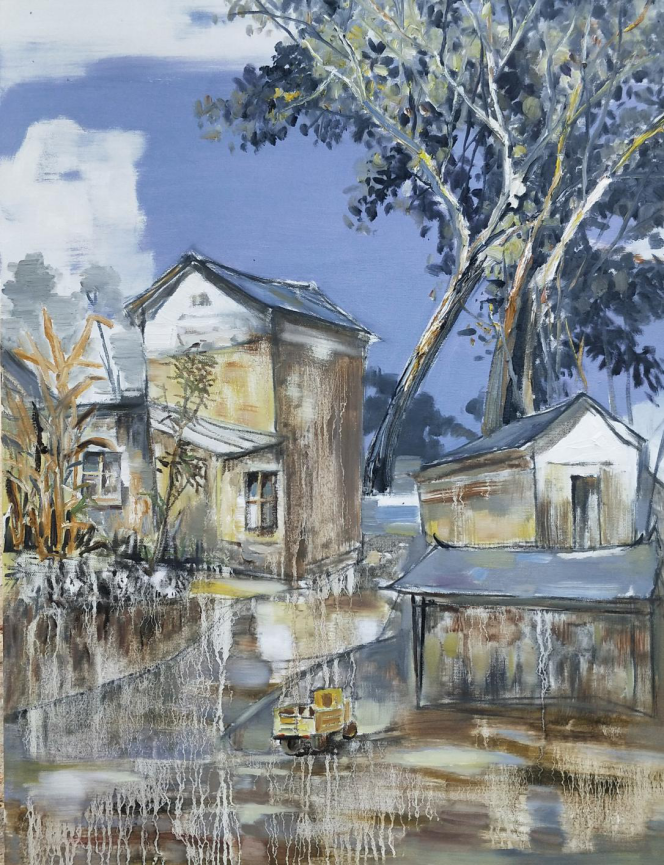 杨迎春村口油画云南省墨江县