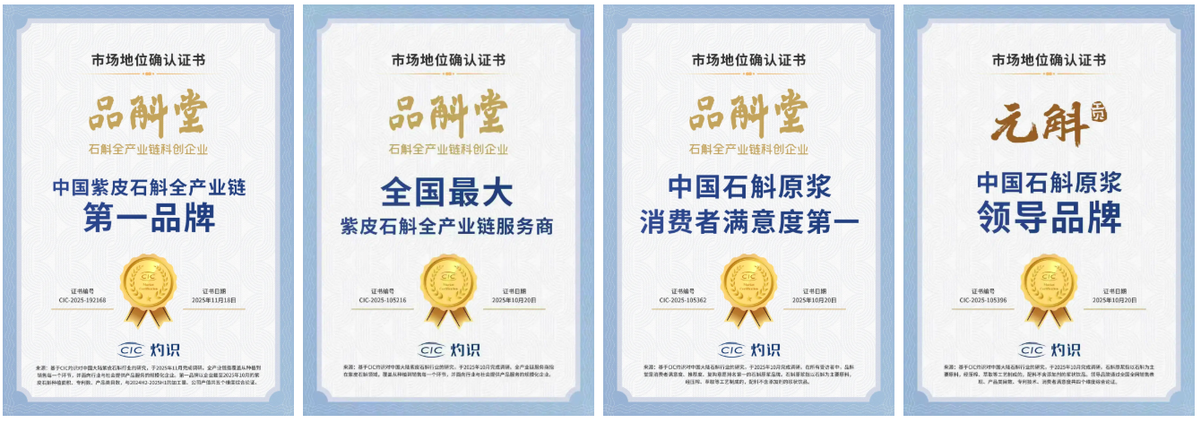 品斛堂荣获CIC灼识多项市场地位确认证书