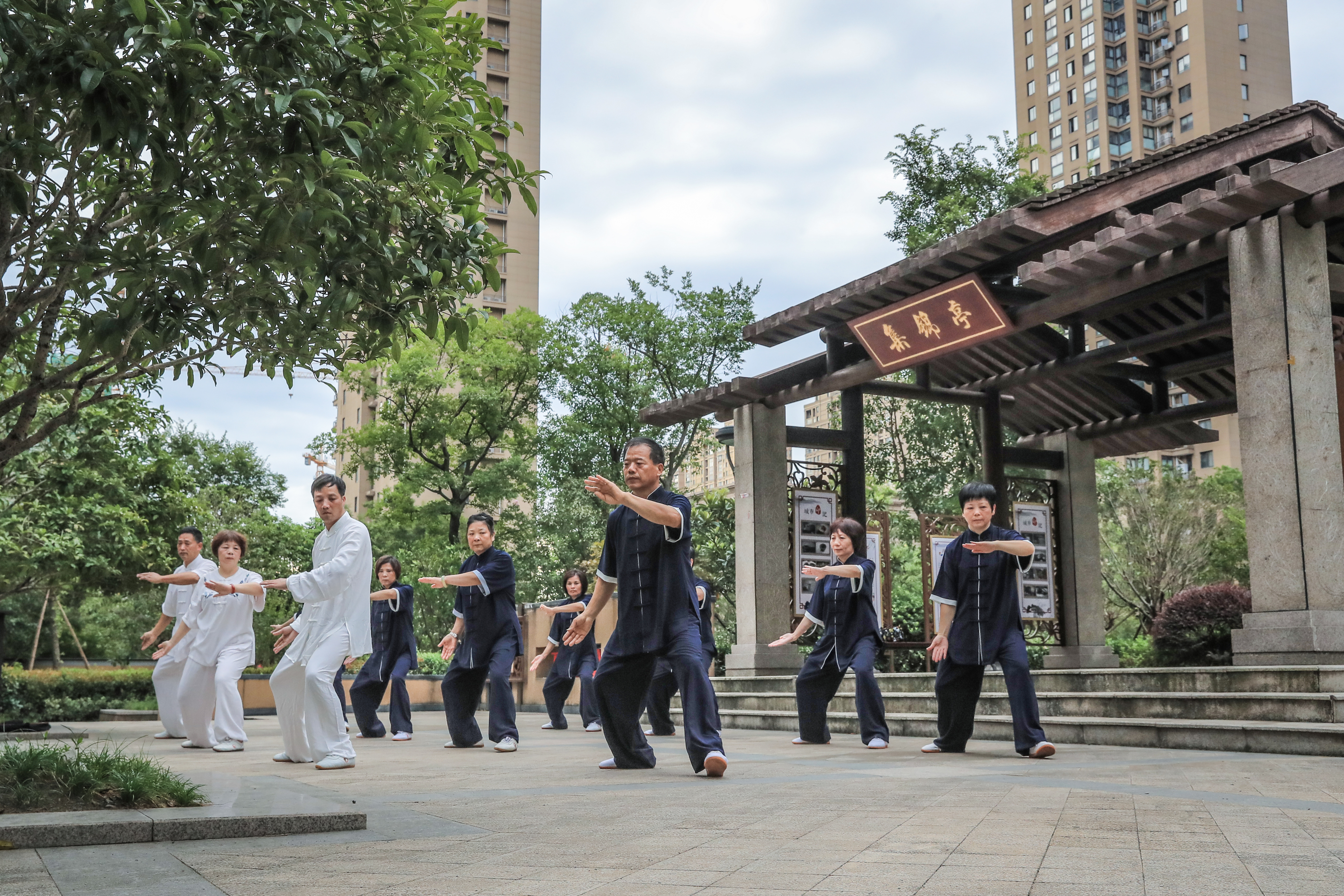 9,2020年8月6日,运河新城康锦苑安置小区居民晨练太极拳,坚持每天锻炼