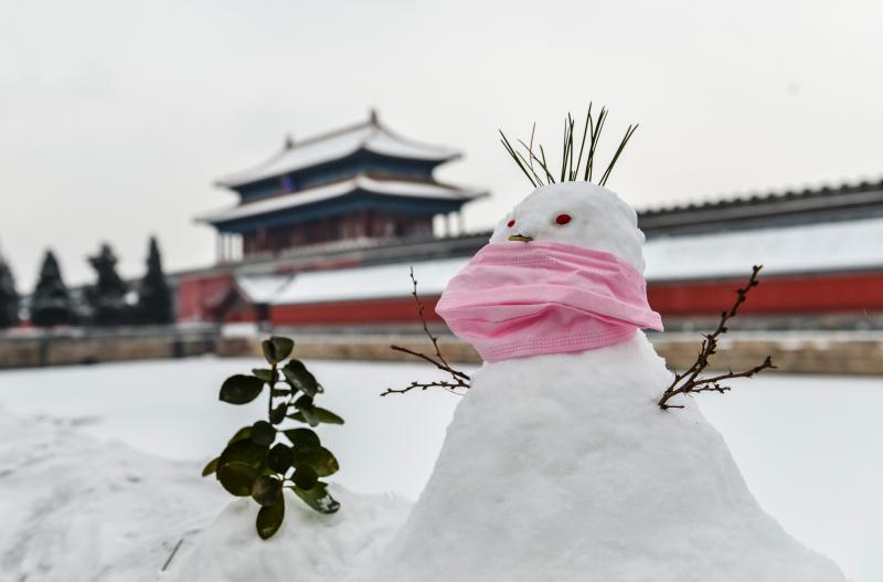 戴防疫口罩的雪人图片图片